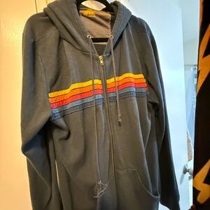 Aviator Nation Charcoal Zip-Up Hoodie with Colorful Stripes